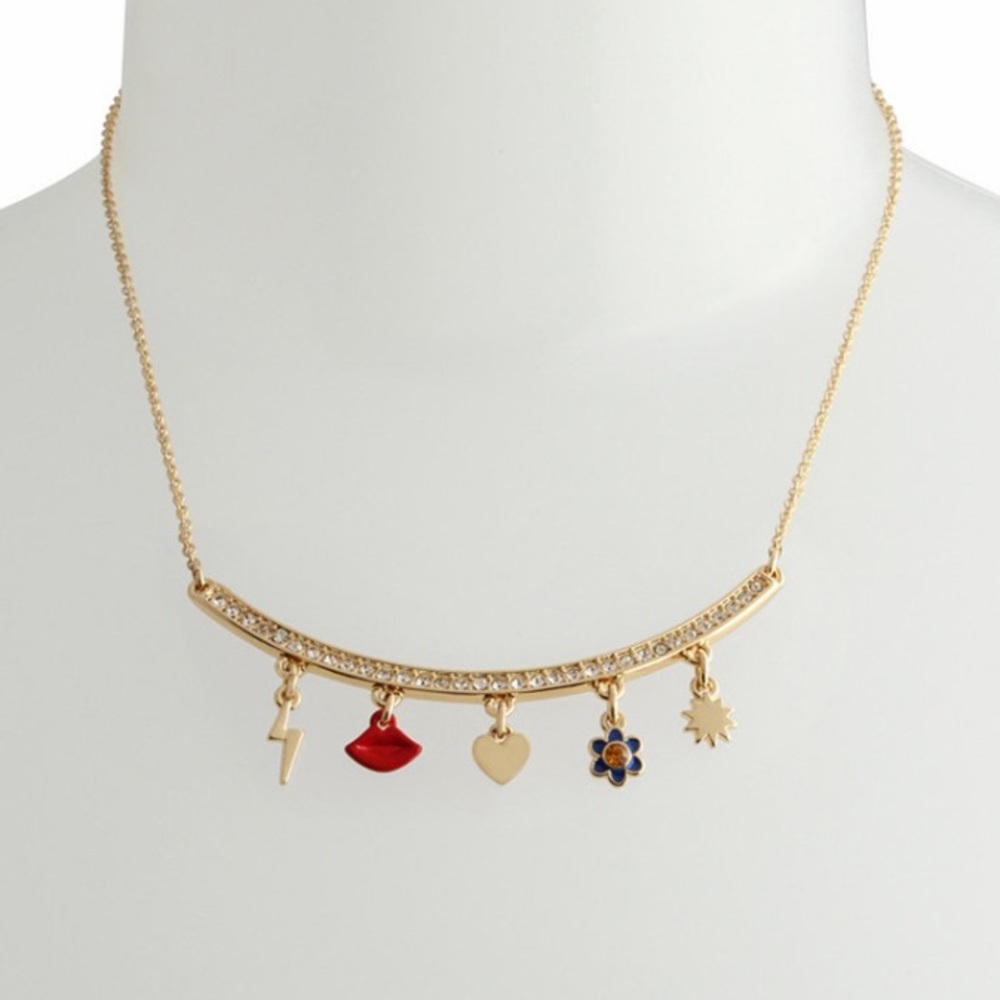 Betsey Johnson Charm Necklace Lips Heart Sun Lightning Flowers NWT ❤️FINAL SALE